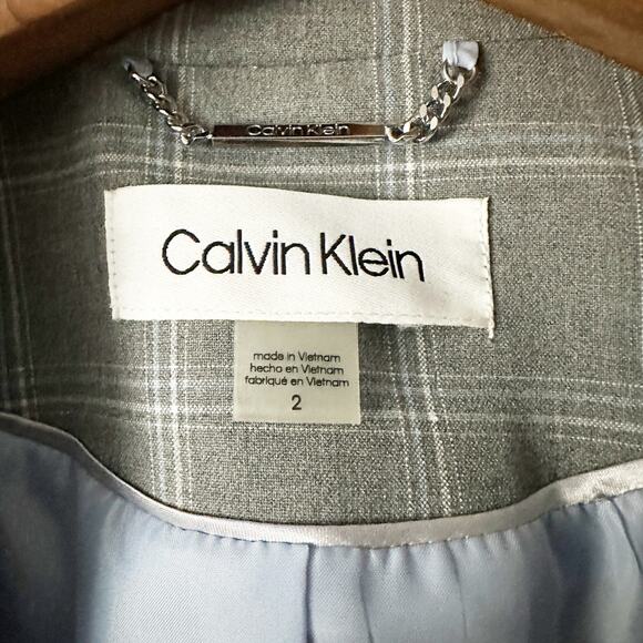 NWOT Calvin Klein Gray & Light Blue Windowpane Suiting Overcoat women’s size 2 - Picture 3 of 11